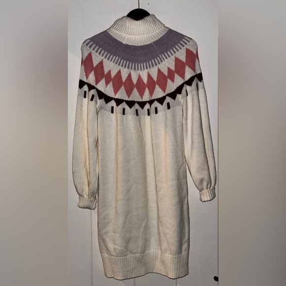 Free Assembly | Egret Ivory Fair Isle Sweater‎ Mini Dress Women L Winter Cozy - Picture 7 of 11